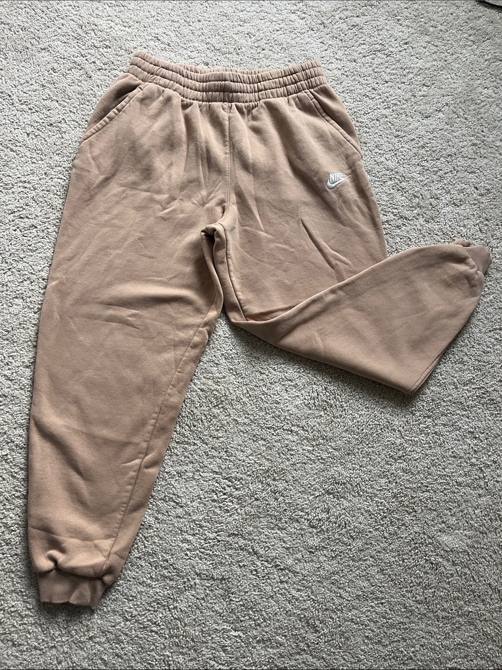 Nike Kids Tan Fleece Joggers with White Logo
